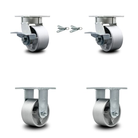 Service Caster 4 Inch Kingpinless Semi Steel Wheel Caster Brakes and Swivel Locks 2 Rigid, 2PK SCC-KP30S420-SSR-SLB-BSL-2-R-2